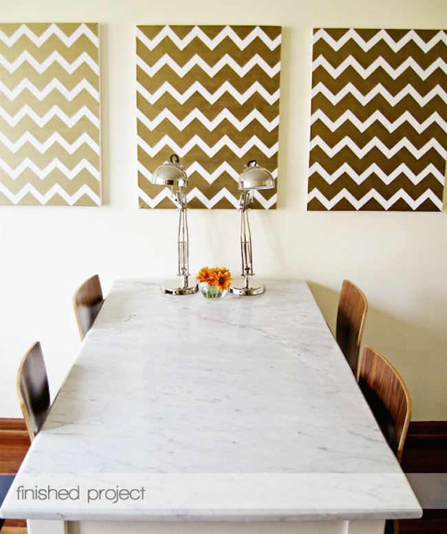 DIY Canvas Art Ideas - Gold Chevron